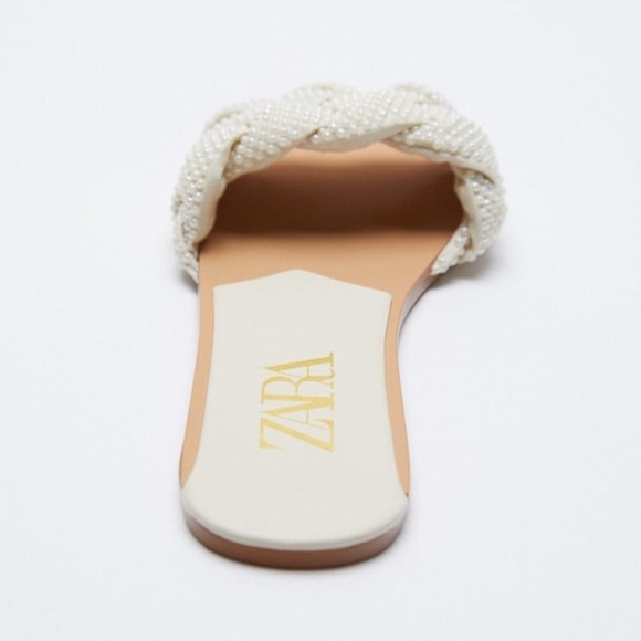 ZARA Pearl Detail Woven Slide Sandals - Picture 3 of 4